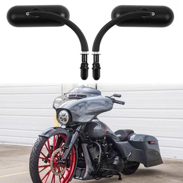 Black Motorcycle Oval Rear View Mirrors For Harley Davidson Electra Glide Custom