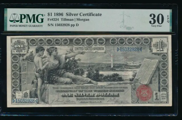 AC Fr 224 1896 $1 Silver Certificate EDUCATIONAL PMG 30 EPQ