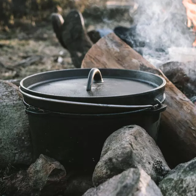 8L Large Cast Iron Dutch Camp Chili, Stew Soup Cooking Oven Pot Metal Pan w/ Lid