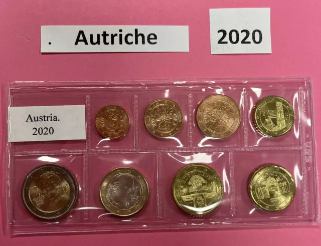 Série de 8 pièces Autriche 2020 de 1 cnt à 2 euros Neuve 🇦🇹