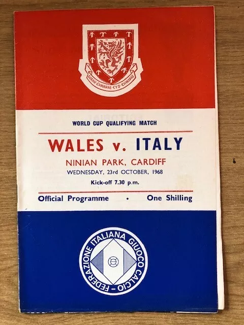 WALES v ITALY 1968 WORLD CUP QUALIFYING MATCH PROGRAMME