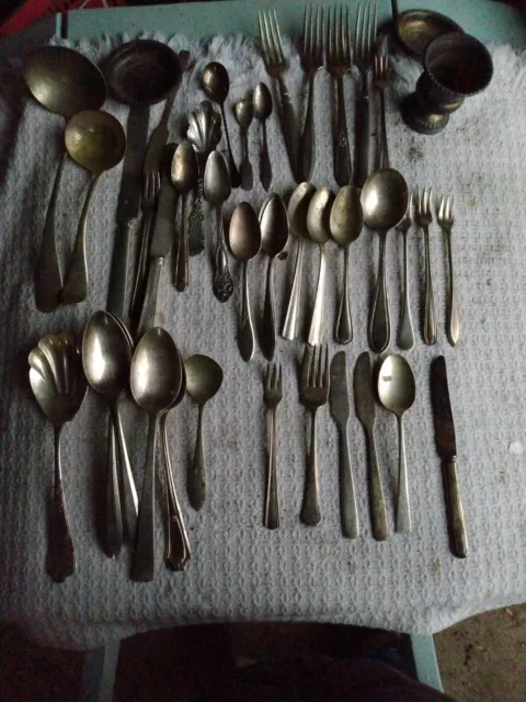 Antique Silver plated flatware craft use Mixed lot 47 pieces