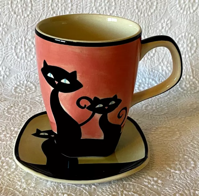 Cattitude MCM Siamese Cats HUES N BREWS 8oz Coffee Tea Cup & Saucer