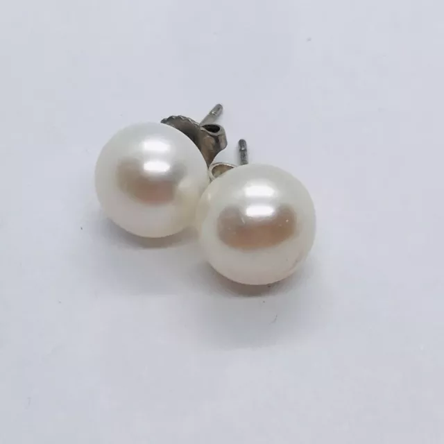 10Mm High Luster Shine Button Pearl Freshwater Sterling Silver 925 Earrings