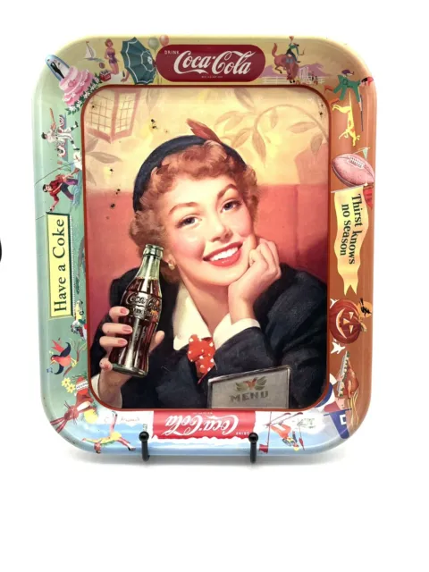 Vintage 1953 Coca Cola Menu Girl Thirst Knows No Season Serving Tray