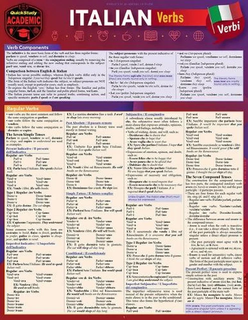 ITALIAN VERBS: A Quickstudy Laminated Reference Guide by Sally-Ann ...