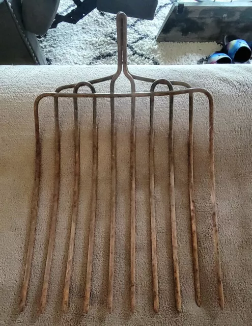 ANTIQUE Hand Forged 10 Tine Hay/Silage Pitchfork Head
