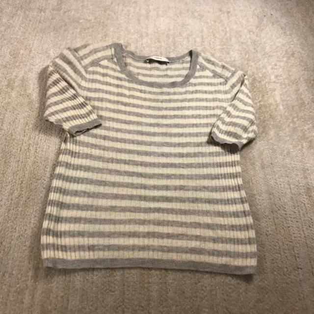 Vince Sweater Womens Small Pullover Gray  Beige Stripe Short Sleeve