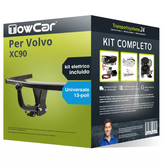 Pacco Gancio traino fisso TowCar per Volvo XC90 04- e un e-kit uni a 13 poli kit
