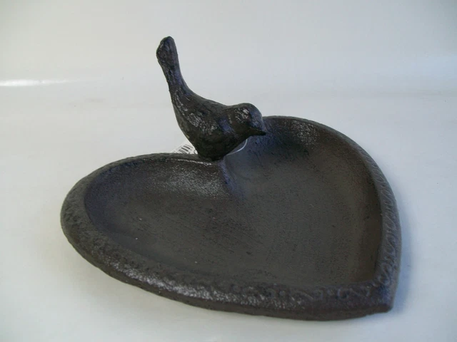 Vogeltränke Herz Vogelbad Gusseisen Deko Garten Vogel Figur Tränke 1 Vogel 18 cm