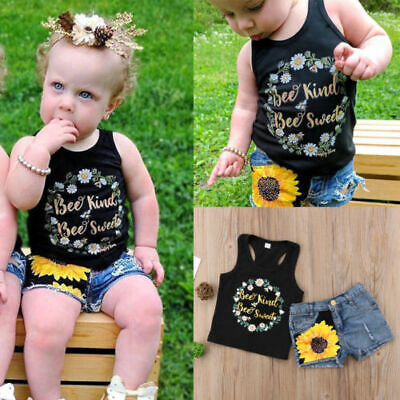 Toddler Baby Girls Floral Clothes Summer Tank Tops Denim Shorts 2Pcs Set Outfits