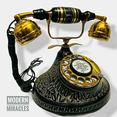 Vintage Brass Rotary Telephone Victorian Engraved Etching Antique Telephone Gift