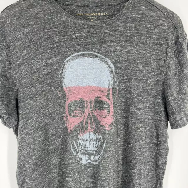 John Varvatos Star USA T Shirt Size Medium Men Gray Skull Linen Short Sleeve Tee 2
