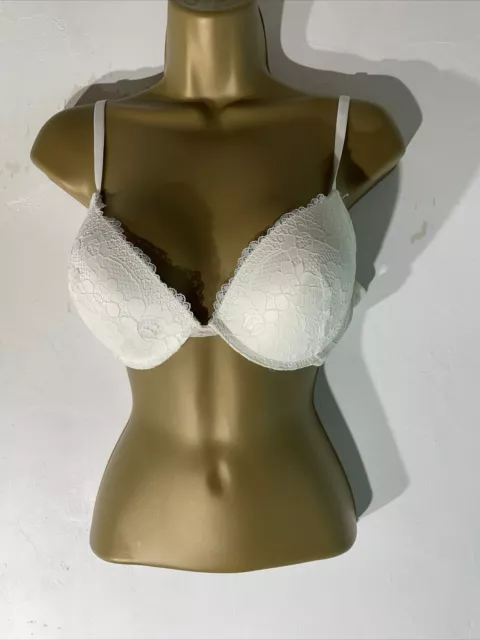 WOMENS TU WHITE SOFTLY PADDED FLORAL LACE UNDERWIRED BRA Size 40C