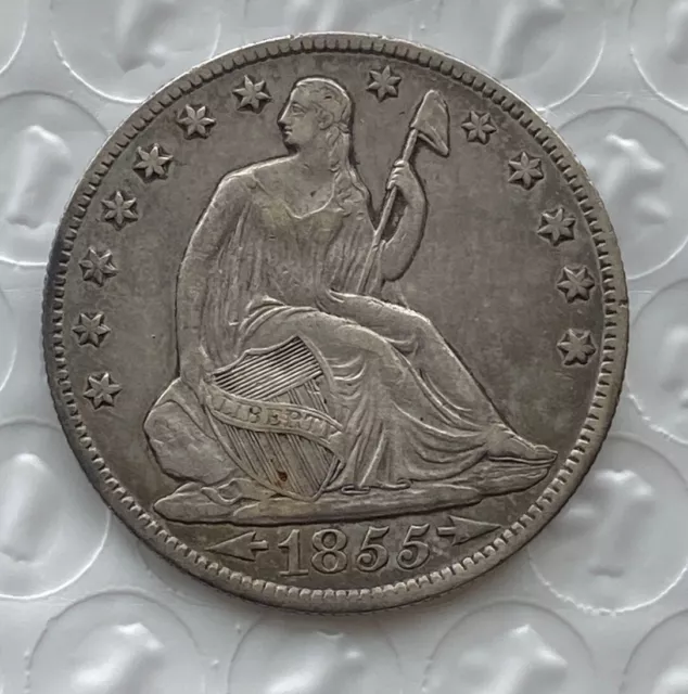 A 1855 Seated Liberty Silver Half Dollar. Variety 3.