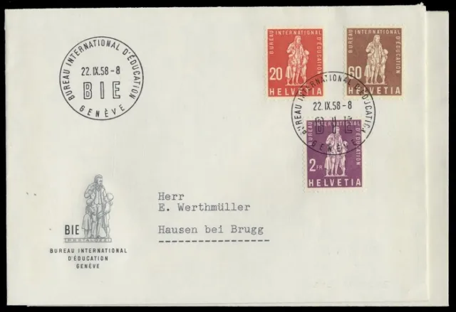 1958, Schweiz Internationale Erziehungsamt BIE, 40-45, FDC - 1803576