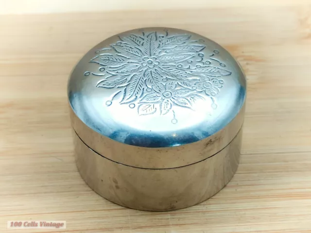 Hallmarked 925 Silver (London 1996) Floral Vintage Pill/Trinket/Snuff Box -cte