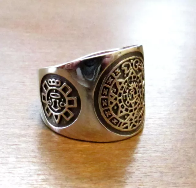 Handcrafted Solid 925 Sterling Silver Men's AZTEC / MAYAN CALENDAR Ring 3