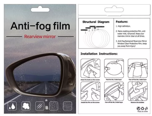 Revêtement film de protection étanche pour voiture anti-brouillard imperméable rétroviseur 2 pièces