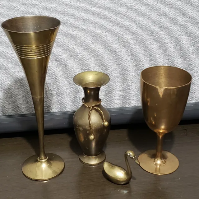 Brass mixed stuff Set of 4- 2 Brass Goblets vase, Swan brass  small figurine