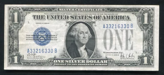 Fr. 1602 1928-B $1 One Dollar “Funnyback” Silver Certificate Very Fine+ (C)