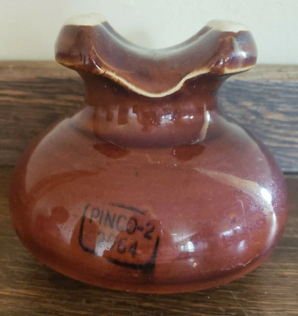 Vintage Brown Ceramic Glazed Telephone Insulator Approx. 5" x 5" PINCO-2 2064