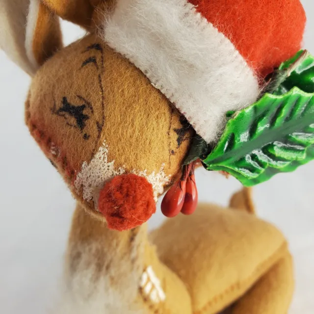 VTG Annalee  Red Nosed Reindeer Sitting Seated Red Green Holly Leaves Christmas