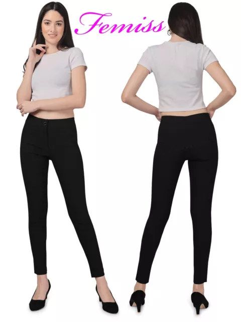 Ladies Trousers Half Elasticated Women Girls Pull Up Formal Office