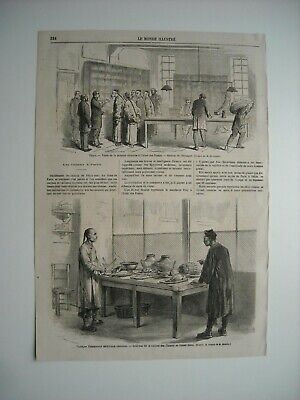Engraving 1866. the Chinese in paris. hotel des postes. chinese cuisine grand hotel
