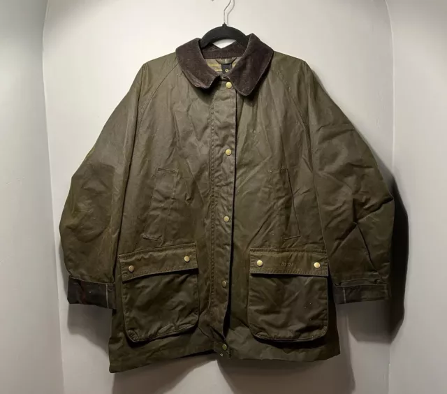 BARBOUR Olive Acorn Wax Jacket Coat Size UK 18 EU 44 Smart Country Shooting