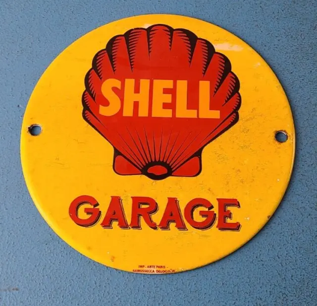 Vintage Shell Gasoline Porcelain Garage Gas Oil 6" Service Station Pump Sign