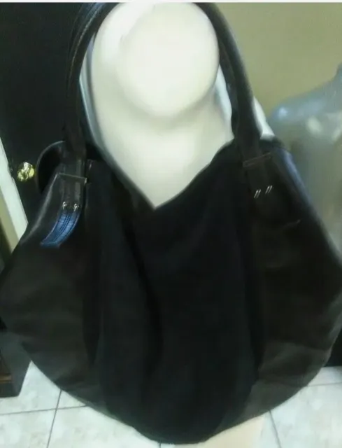BCBG Max Azria Black Leather Tote Handbag Shoulder Bag