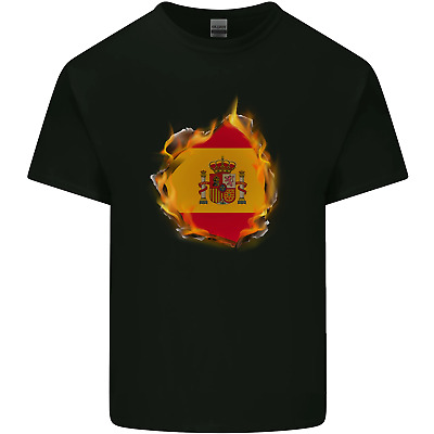 The Spanish Flag Fire Effect Spain Mens Cotton T-Shirt Tee Top