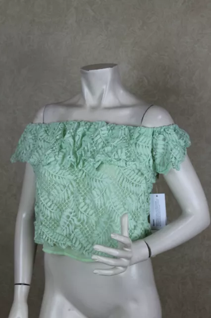 GUESS NEW Womens Sasha Off-The-Shoulder Lace Green Size S NWT__  B8F3