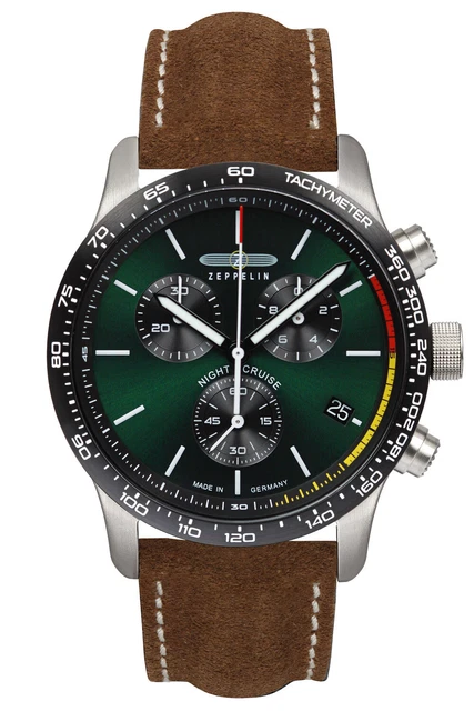 Zeppelin Orologio da Uomo Cronografo Nightcruise Braun / Verde Cronografo 7288-4