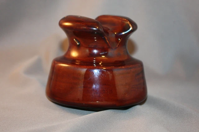 Vintage LOCKE Medium Brown Ceramic Porcelain Insulator USA 3 3/8" 3