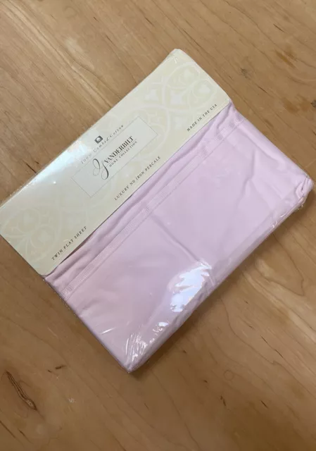 Vintage Gloria Vanderbilt Cotton Twin Sheet Flat Powder Pink Percale 90s NOS USA