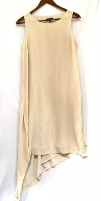 Eileen Fisher Silk Dress PS Georgette Crepe Asymmetrical Ivory Womens P Small