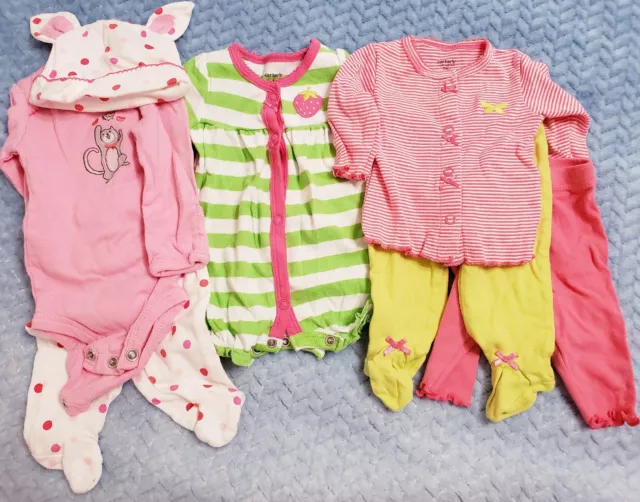 7 pc Mixed Lot Newborn Baby Girl Clothes Outfit Carters B'Gosh Bodysuit Snaps NB