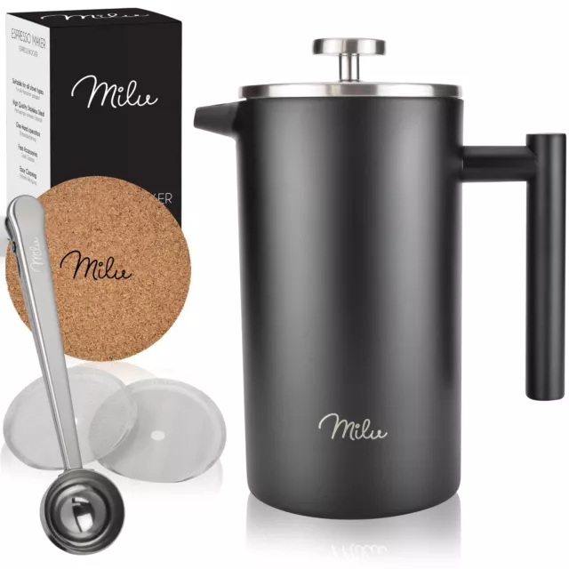 Milu French Press Kaffeebereiter 350ml 600ml 1L Edelstahl  Kaffeepresse A-WARE