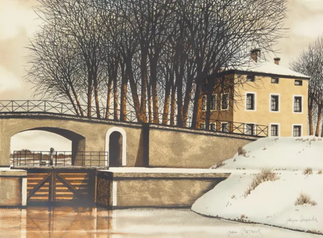DEPERTHES Jacques - rare Lithographie signée - Paysage d'hiver le canal