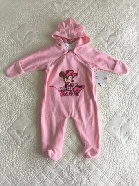 Licensed Disney Minnie Mouse Long Sleeve Footed Zip Romper Overall SZ 3-6 MOS
