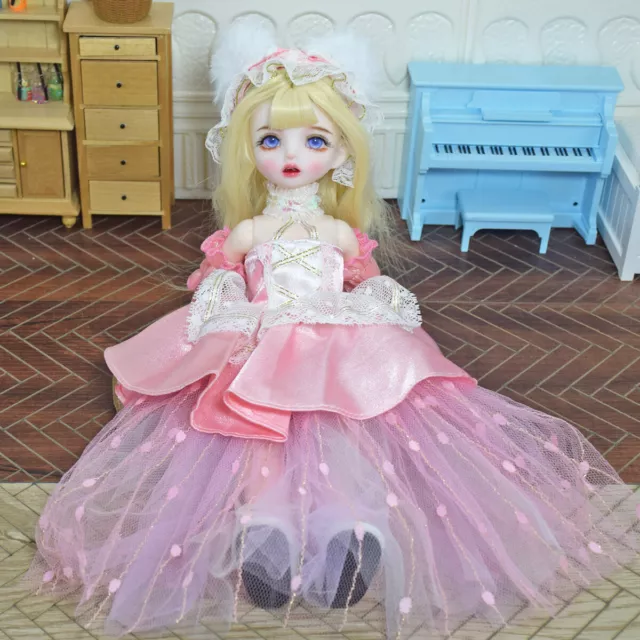 12inch 1/6 BJD Doll + Blonde Wig + Cute Headband + Pink Dress Lifelike Childrens