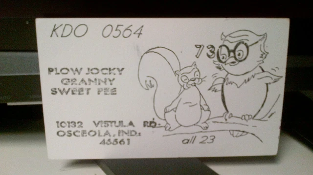 CB RADIO QSL postcard KDO-0564 owl squirrel comic 1970s Osceola Indiana ...