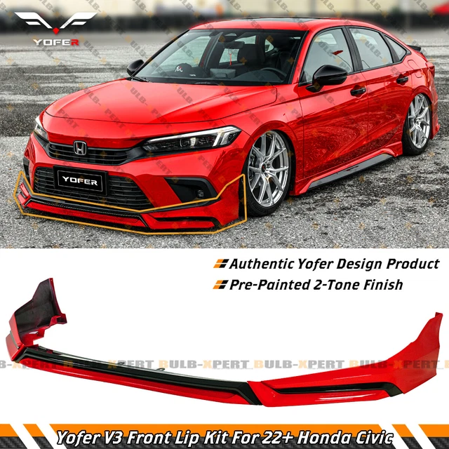 Yofer Emblems YOFER V3 BLACK Rallye Red Front Bumper Lip Splitter Kit For 2022-24 ...