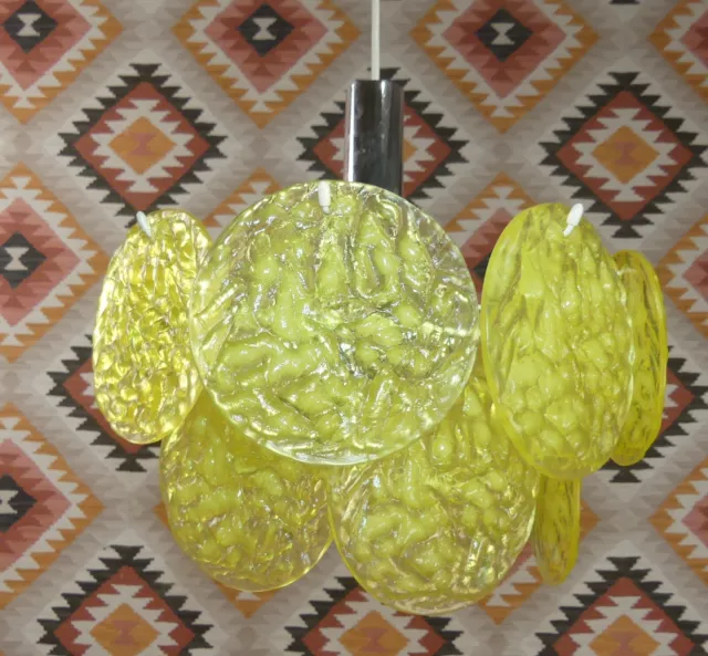 effektvolle 70er Jahre Hängelampe Deckenlampe Kunststoff Plexiglas /gelb retro