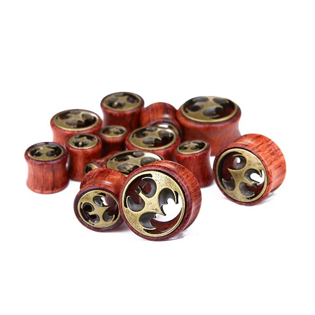 2X Wood Batman Mark Double Saddle Ear Plug Taper Flesh Tunnel Stretcher Expander