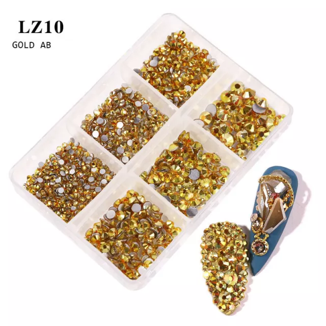 1 Box Mixed Size Glass Nail Art Rhinestones Flatback AB Crystal 3D Gem Manicure