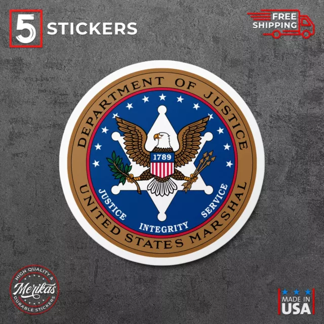 Seal of the Department of Justice US Marshal Vinyl Decal, 5 Stickers