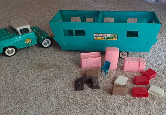 Vtg Nylint Ford Camper Mobile Home No. 6600 Pressed Steel Toy Truck Trailer Teal